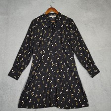 Loft Shirt Dress Womens 10 Black Ditsy Floral Button Front Tie-Neck Cottage Core