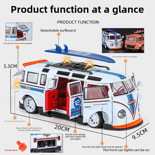 1:32 Scale Volkswagen T1 Transporter Model Toy with Sound Light Bus for Kids Gif - Picture 19 of 27