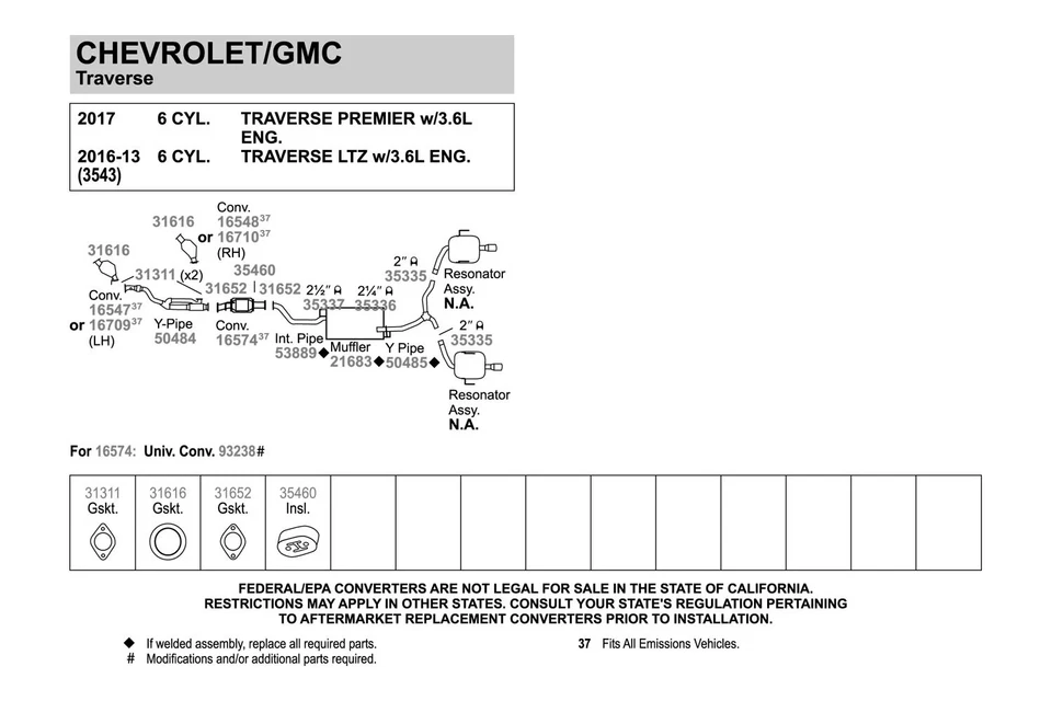 For GMC Acadia 2009-2017 Walker 50484 Aluminized Steel Exhaust Y-Pipe Foto 3 de 4