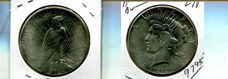1927 P PEACE SILVER DOLLAR AU BU CL 9795T
