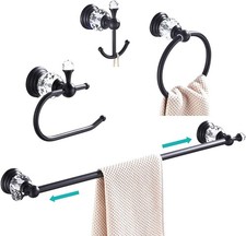 WOLIBEER Crystal Bathroom Hardware, Black 24 Inch Towel Bar Set Toilet Paper ...