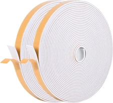 Kikerike Self Adhesive Foam Tape Weatherstrip 1/2in x 1/8in x 66Ft, White 