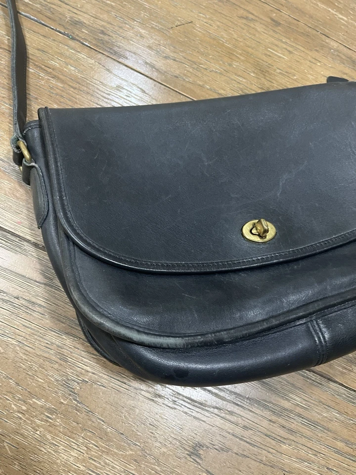 Coach Vintage Leather Penny Pocket Purse Crossbody Shoulder Bag black USA - Image 2 of 4