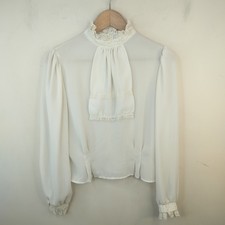 Vintage White Lace Blouse S / M Womens Victorian Elegant Edwardian Ascot Antique
