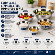 2PACK Stainless Steel Catering Washing Mixing Bowl Kitchen Food Prep Bowl Baking