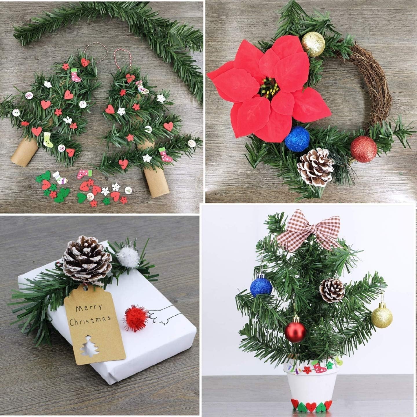 24 Pcs Christmas Garland Ties Artificial Pine Needles Santa’s Factory Green 