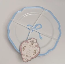 Shabby Chic Blue Bow Border Melamine Salad Plates 8.5in Set of 4 White New