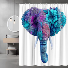 Colorful Floral Elephant Shower Curtain, Boho Animal Wall Art