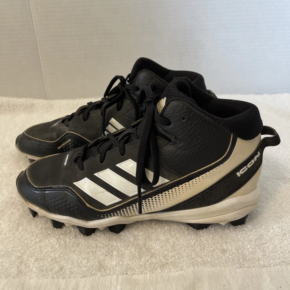 Boys Youth Adidas Icon Black/White Baseball Cleats Size 5 S23704 - Image 2 of 4