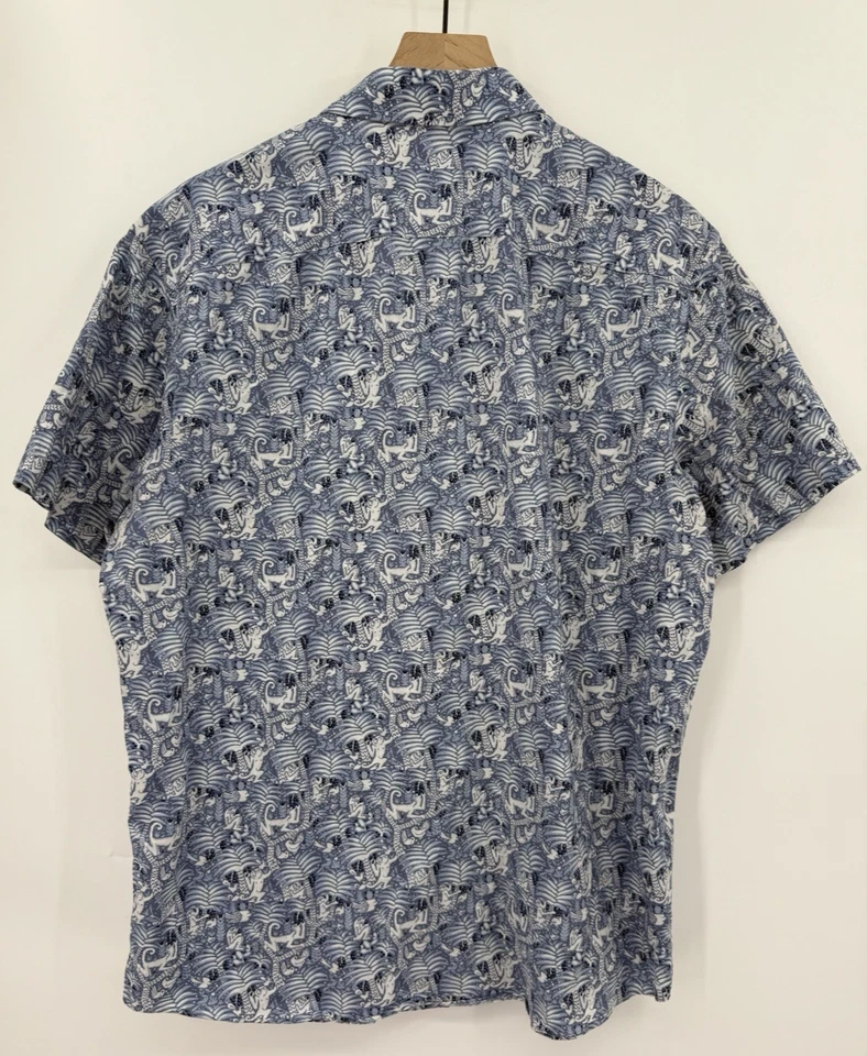 UNTUCKit Shirt Mens XL Blue Jungle Animals Slim Fit Short Sleeve Button Down - Image 4 of 4