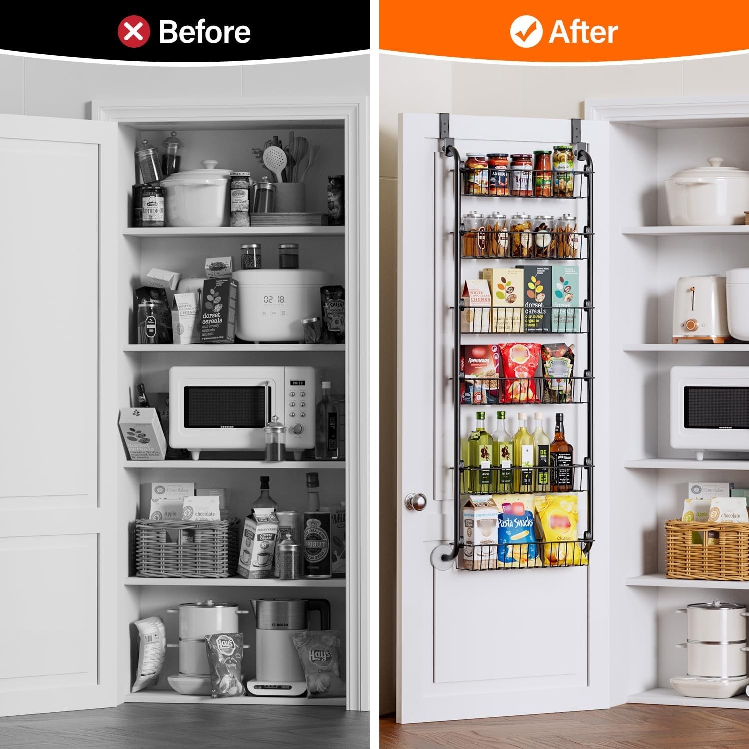 Delamu Over the Door Pantry Organizer 6-Tier, Metal Hanging Door Storage Spice