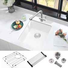 15in White Undermount Bar Sink Quartz Composite Single Bowl w Accessories