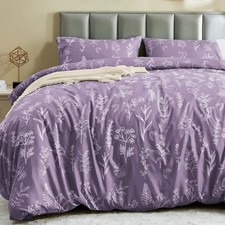Duvet Cover Queen Size, Reversible Floral Grayish Purple Duvet Cover Set with