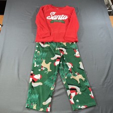 Carter's Kid Unisex 2-Piece Santa Fleece Warm PJs Pajama Pant sz 5/5A Green/Red
