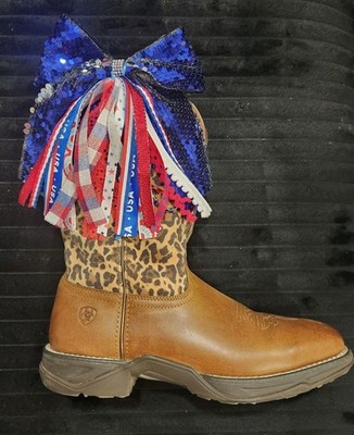 Red, white and blue boot bows