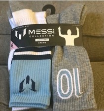 MESSI 10 Collection Mens Cushioned Crew Socks 6 Pairs Blue Gray Unisex