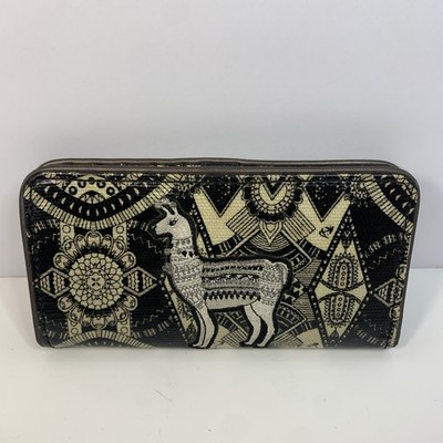 Sakroots Artist Circle Wallet Black Beige Llama Embroidered Slim Bifold Wallet