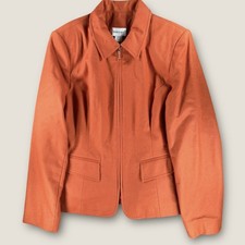 Vintage Fashion Bug 100% Wool Blazer Jacket Large Burnt Orange Zip Up Lined