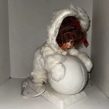 Santa’s Best Lighted Doll Christmas Snowball Red Hair Holiday Decoration Rolling