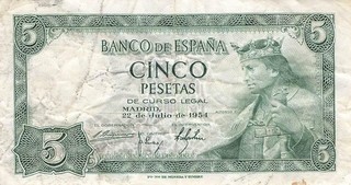 Spanien Spain España 5 Pesetas 1954 gebraucht (Serie L)