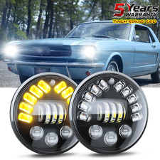 Pair Fit 1965 -73 Ford Mustang 7 Inch Round Led Headlights Hilow Beam