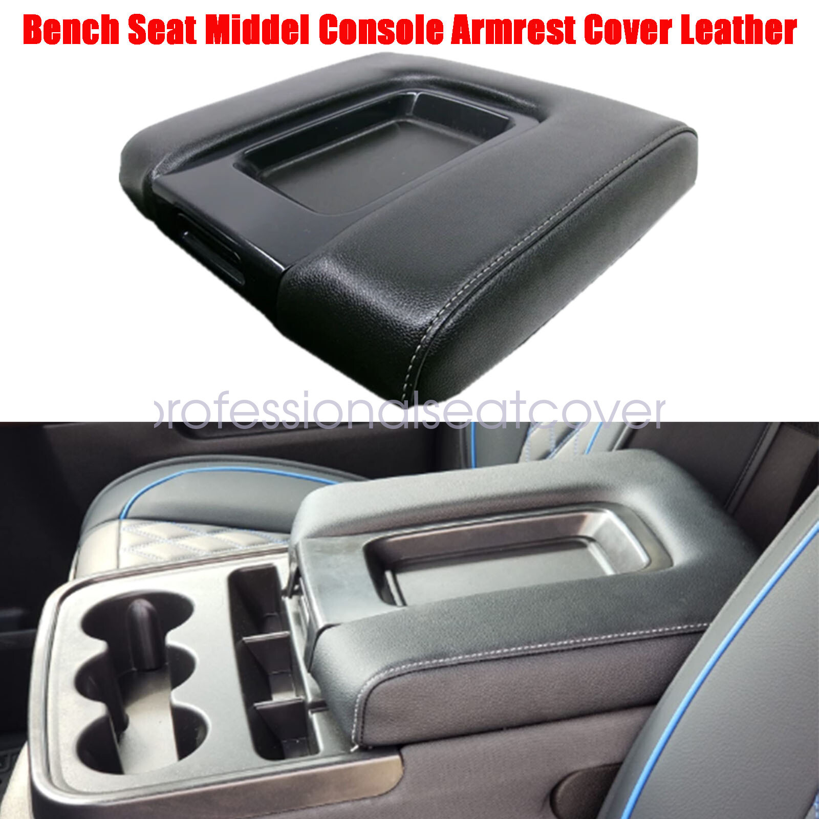 Armrest Lid Cover Console Lid Armrest Cover For Chevy Silverado/GMC Sierra 2014-2018 | Black Leather, Gray Stitching Trunk Lids &amp; Parts For Chevrolet Silverado 1500