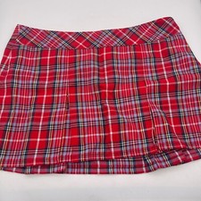 VTG Abercrombie Fitch Pleated Mini Skirt Womens 10 Red Plaid Flannel Y2K T4