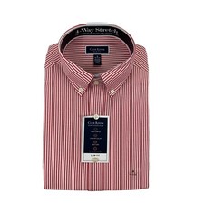  60 Club Room Long Sleeve Slim Fit Stretch Striped Shirt, Red, Sz XL 17-17.5