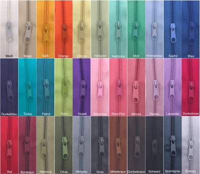 5m Reißverschluss endlos, Spirale 3mm + 15 Schieber/Zipper 33 Farben, Meterware