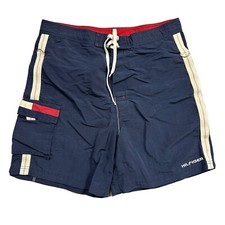 VTG Tommy Hilfiger Board Shorts Swim Trunks Red Blue White Flag Logo Cargo XL
