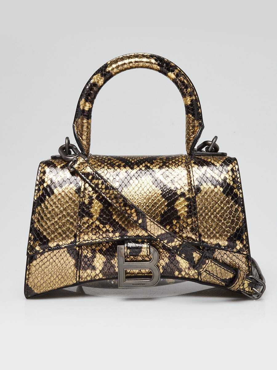 ●送料込●BALENCIAGA●Hourglass XS ハンドバッグ Gold Balenciaga XS Hourglass Top Handle Bag in Gold | FWRD