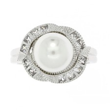 Sterling Silver Cubic Zirconia with Faux Pearl Ring