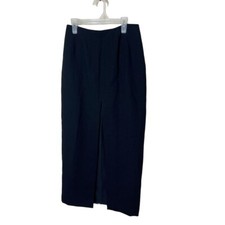 Vintage Ellen Tracy Wool Maxi Skirt Black Front Slit Classic Skirt Size 8P