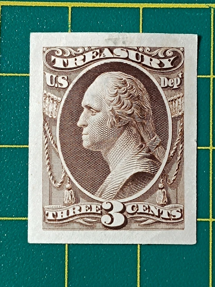 US Stamp 1873, Official Treasury Dept, 3c brown, Proof on India, VF - Image 3 of 4