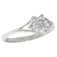 Sterling Silver Flower Ring w/ Brilliant Cut Cubic Zirconia Stones