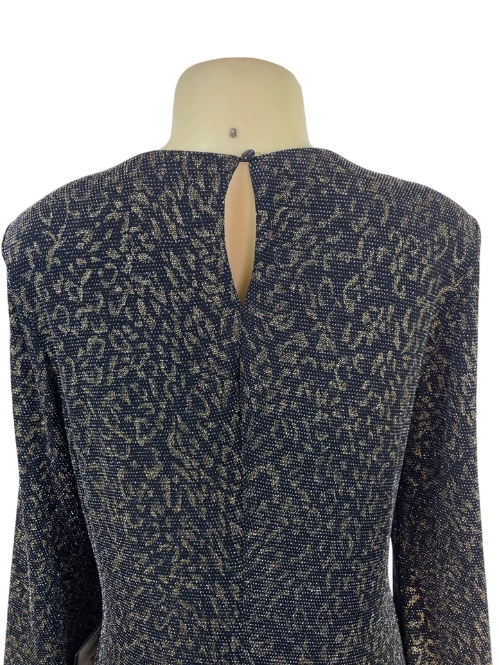 Vestido MSK Mujer Tejido Metálico Manga Campana Negro/Dorado Cerradura Espalda Talla L - Nuevo Foto 4 de 4