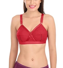 SONA Indian Women's Cotton Non-Padded Non-Wired Full Coverage Bra Color Red