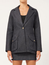 Nwt Dl1961 Szm Tailored Single Button Denim Blazer Jacket Coated Indigo