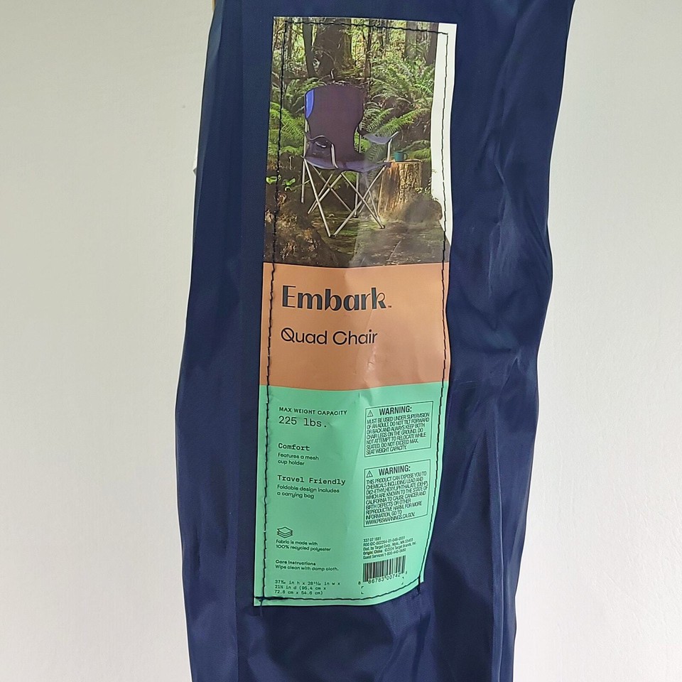 Embark Outdoor Portable Quad Chair Blue 225lb Capacity Travel Friendly