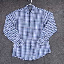 Van Heusen Button Up Shirt Mens 15 34/35 Blue Check Long Sleeve Business