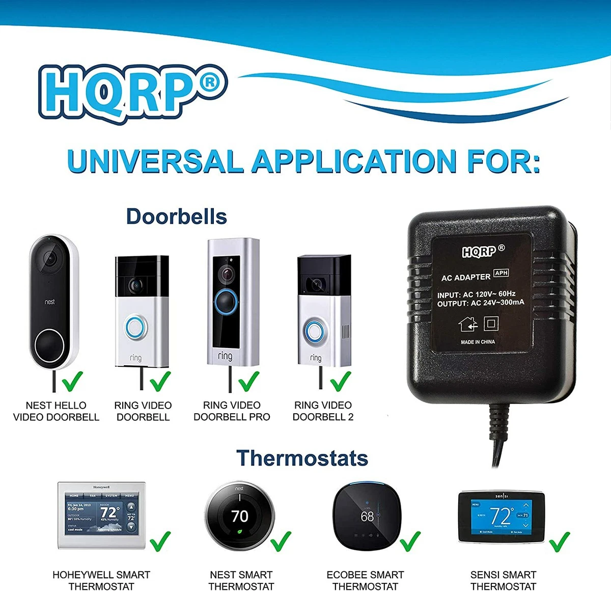 HQRP 24V AC Adapter Transformer Works with Ecobee Nest Honeywell Emerson  Ecobee4 Smart WiFi Thermostat C-Wire - Walmart.com