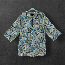 Evan-Picone Tunic Women's 18W Floral Sheer Popover Top Beaded 3/4 Sleeve Flowing