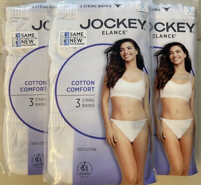 NEW Jockey Elance 3 Pair Women's String Bikinis Underwear Panties Cotton 5/SMALL