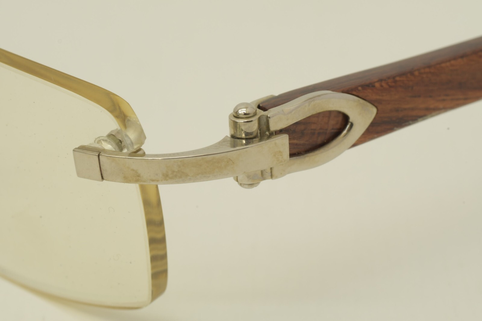 Authentic Cartier Eyeglasses Rimless 53 19 140b Bubinga Wood Rectangle Silver image 5