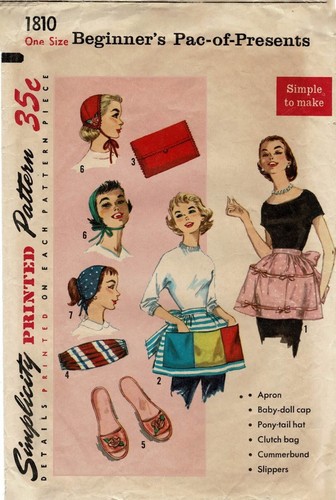 CAP Hat Apron SLIPPER Clutch CUMMERBUND Simplicity 1810 VTG 1966 Craft Pattern - Picture 4 of 5