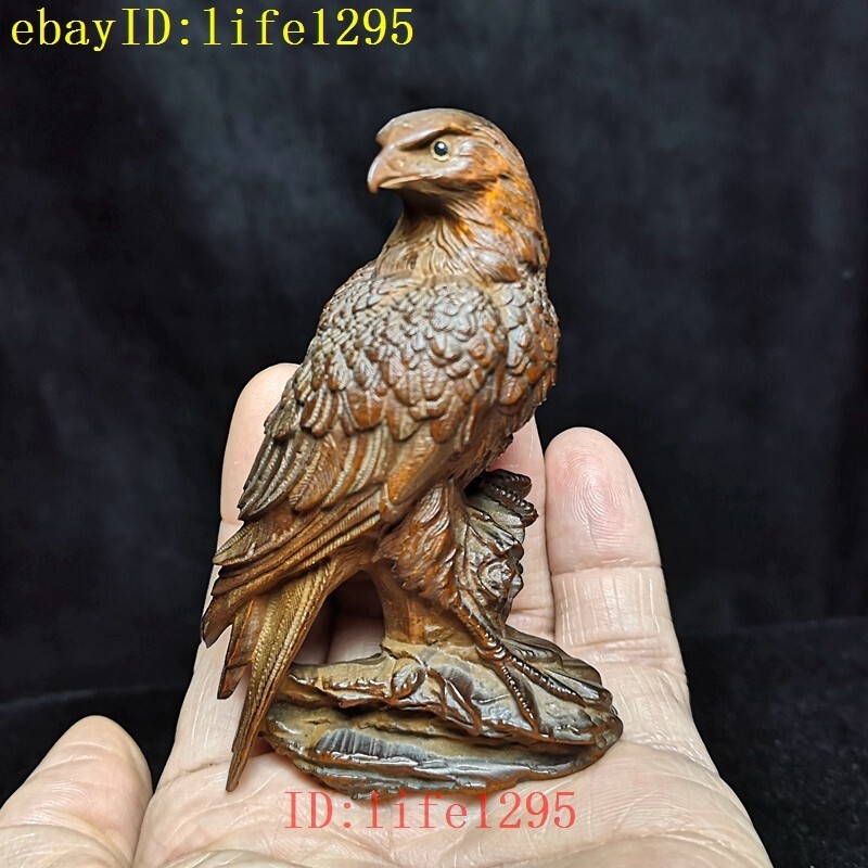H 3.5 Inch Old Japanese Boxwood Hand Carved vivid Eagle