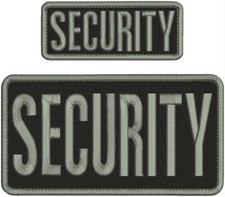 SECURITY EMBROIDERY PATCH 8x4 5X2 HOOK ON BACK GRAY ON BLACK