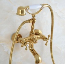 Gold Color Brass Clawfoot Bathroom Bathtub Faucet Handheld Shower Mixer Tap