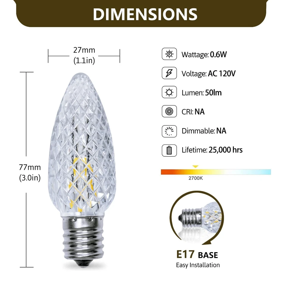 C9 Christmas Light Bulbs 100 Pack, Shatterproof Replacement LED Bulb, 2700K W... - Image 2 of 4
