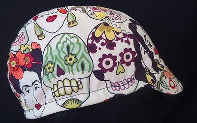 CYCLING CAP ONE SIZE HANDMADE IN USA  DIA DE MUERTOS 100% COTTON